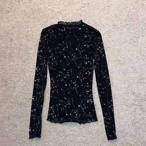 SHEIN Size M Size 6 Lettuce Trim Mesh Long Sleeve Tee with Constellation Stars